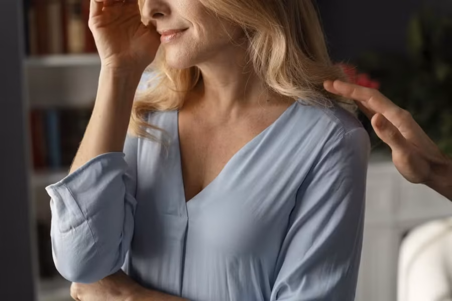 portrait woman being comforted therapy office