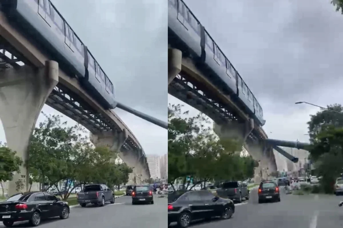 trem bate em guindaste que desaba sobre avenida
